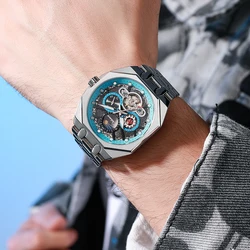 Fashion Waterproof Watch Men Stainless Steel Silver Luxury Automatic Watch Tourbillon Transparent Mechanical Watch Men 2025 New
