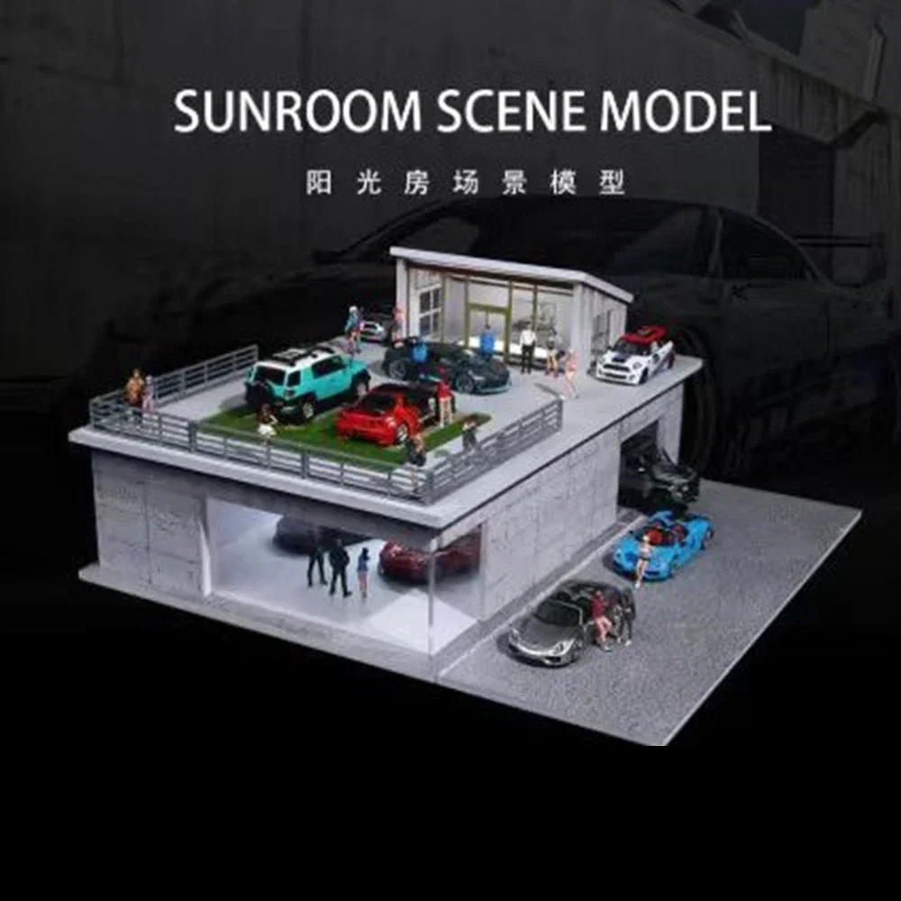 1/64 Scale Car Parking Lot Realistic Miniatures Garage Diorama Scenery Models Car Repair Shop Scene Display Car Garage Model Set