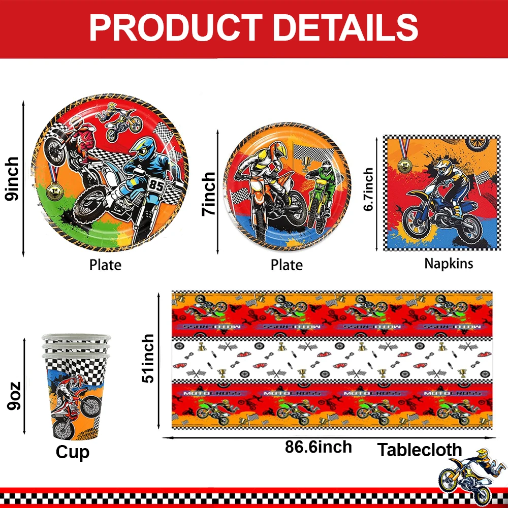 Motorcycle Theme Motocross Party Tableware Plates Balloons Banner Boys Dirt Bike Kids Motor Birthday Party Decoration Supplies