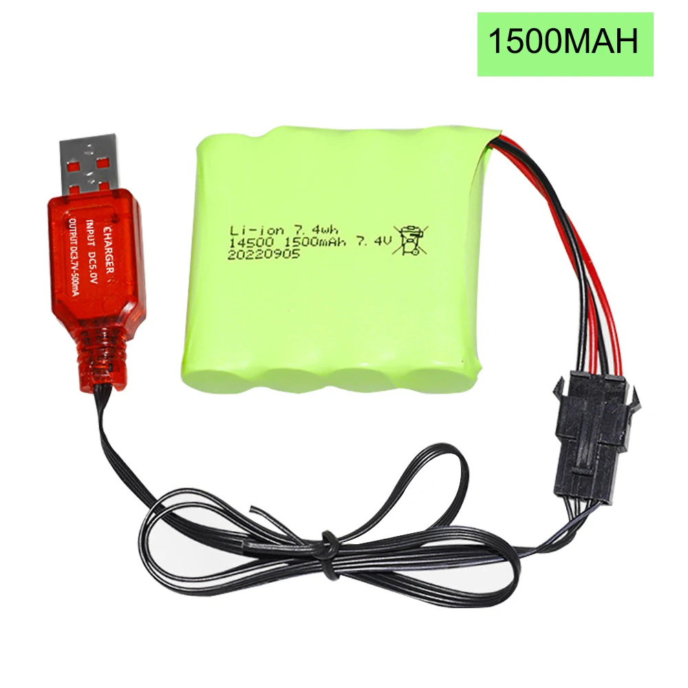 Batteria Lipo 7.4V 1500mAh SM4P per DE36W 1:16RC fuoristrada 4WD arrampicata ad alta velocità Drift accessori giocattolo da corsa 7.4V 14500 batteria