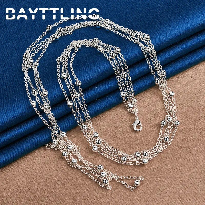 

925 Sterling Silver 18 Inches Exquisite Tassel Bead Chain Necklace For Women Fashion Wedding Party Engagement Gift Jewelry