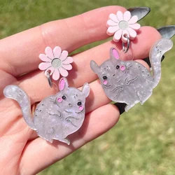 Cute Acrylic Flower Chinchilla Dangle Earrings Women Creative Designed Animal  Drop Earring Simple Daily Party Funny Decoration