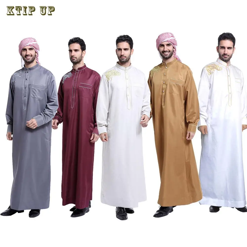 Mangas compridas para homens do Oriente Médio, vestido Ramada, árabe, gola redonda, islâmico, Kaftan monocromático, Thawb Maxi-muçulmano, Dubai Abaya