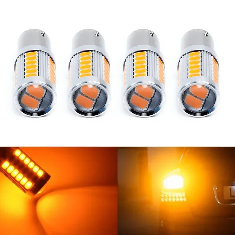 4Pcs Amber 1156PY Signal Lights BAU15S PY21W LED 33SMD Car Turn Brake Reverse Set Parts Latest Useful Durable New