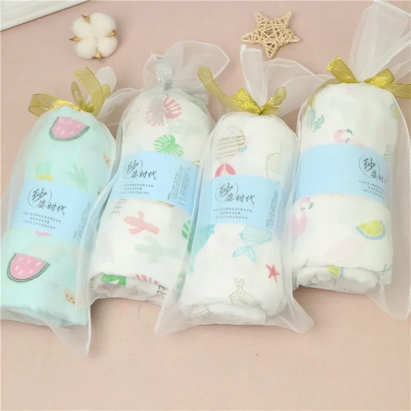 1 Piece Wasoyoli Baby Swaddles 120*120cm 2 Layers Blankets 70% Bamboo 30% Cotton Soft Bath Hold Wraps With Chiffon Bag