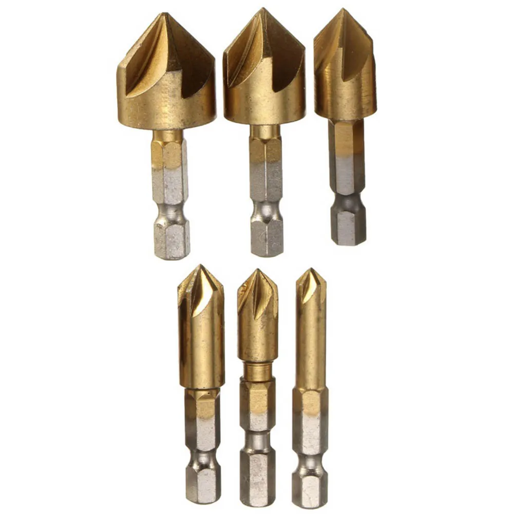 5 Flute 90 Degree Countersink Drill Bit 1/4Inch Hex Shank Chamfer Cutting Woodworking Hole Opener For Wood Metal Drilling Tool