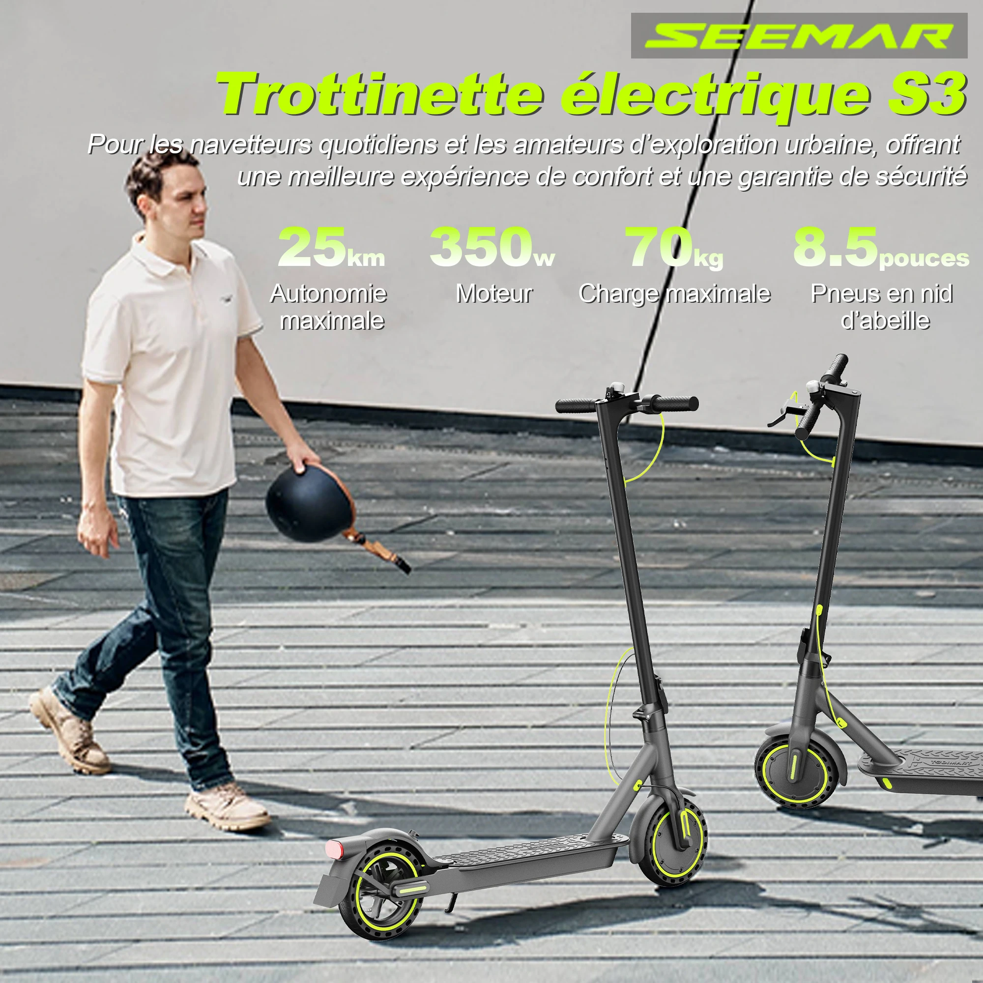 Todimart T3 Elektroroller 8,5 Zoll 36V 7,8Ah 24,99 Km/h für Erwachsene 30 Km Reichweite Wabenreifen Faltbar mit App T3 E-Scooter für Erwachsene – Detail 1
