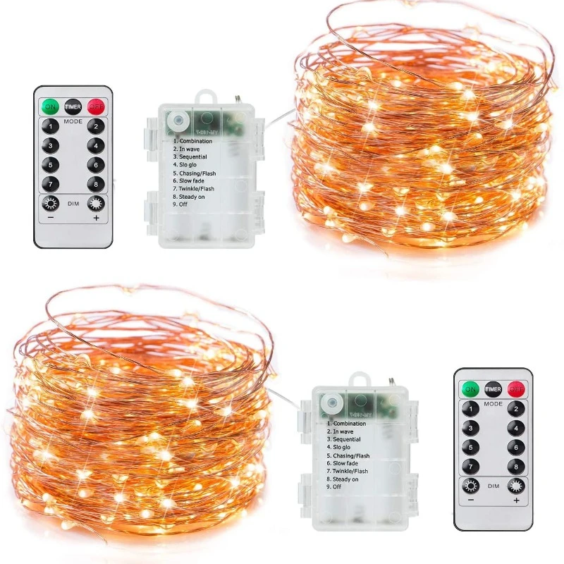 Cadena de luces LED con batería de 24M, guirnalda de alambre de cobre, luz de cuento de hadas, impermeable, para exteriores, Navidad, boda, fiesta, decoración del hogar