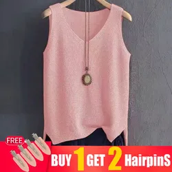 Women Tops Sleeveless Vest Camisole Women's Wear V-neck Summer Loose Bottoming Shirt Blusas Mujer De Moda 2021 All-Match Vests