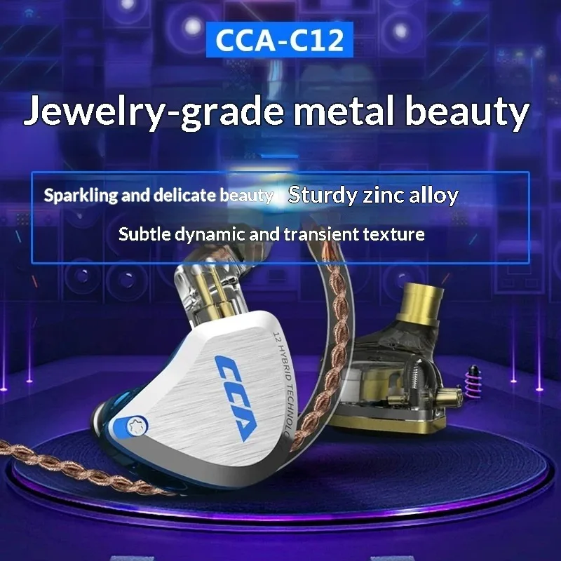 CCA C12 Earphones Hi-Fi Audiophile Grade DIY Hybrid Dynamic & Balanced Armature Wired In-Ear Monitoring Headphones Gifts view 4