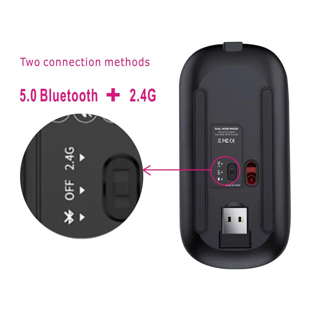 Bezprzewodowa mysz z akumulatorem Bluetooth podwójny tryb 5.2 cicha ergonomiczna mysz 2.4 USB do laptopów PC gra komputerowa