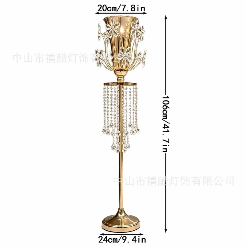 Gold Wrought Iron Flower Stand Floor Vase for Wedding Road Guide Decoration Elegant Metal Shelf for Event Party Floral