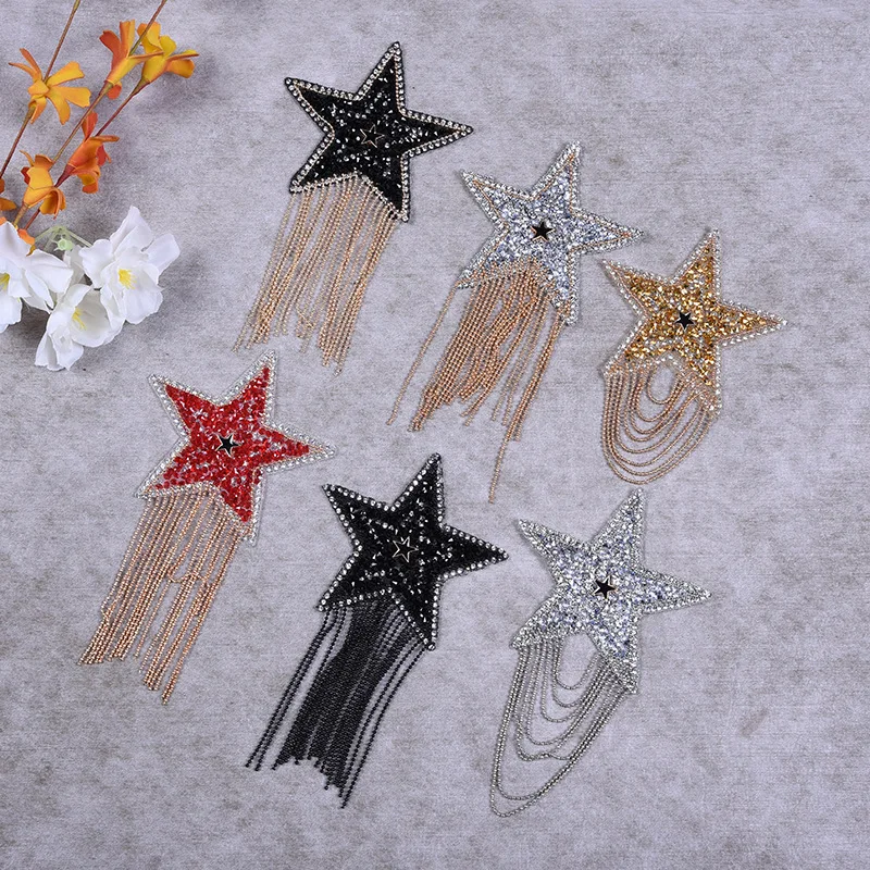 Crystal Rhinestone Star Tasse Iron on Patches Applique for Clothing Shoe Bag Sticker Stripes Clothes Sticker Accessories