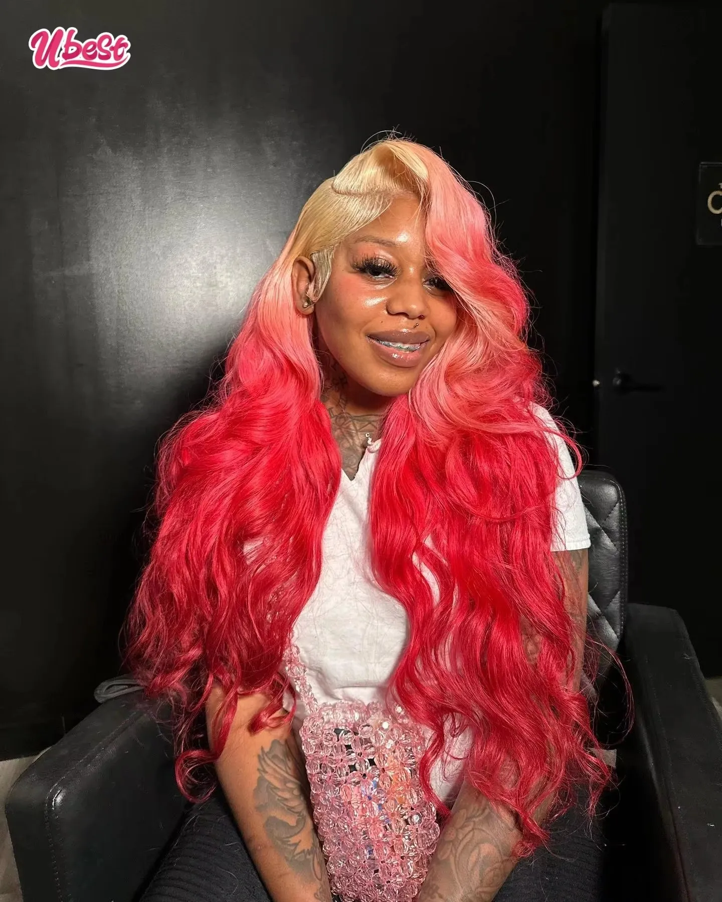 

Ombre 613 Pink Colored Body Wave 13x6 Lace Front Wigs Brazilian 100％ Human Hair Transparent Glueless Wig Pre Plucked For Women