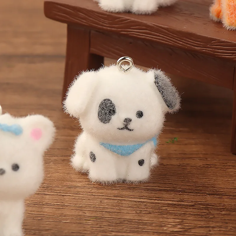 Mini perros flocados con perno de ojo (desmontable), para decoración del hogar, llavero en miniatura de cachorros esponjosos Kawaii, accesorios DIY, caniche, 2 uds.
