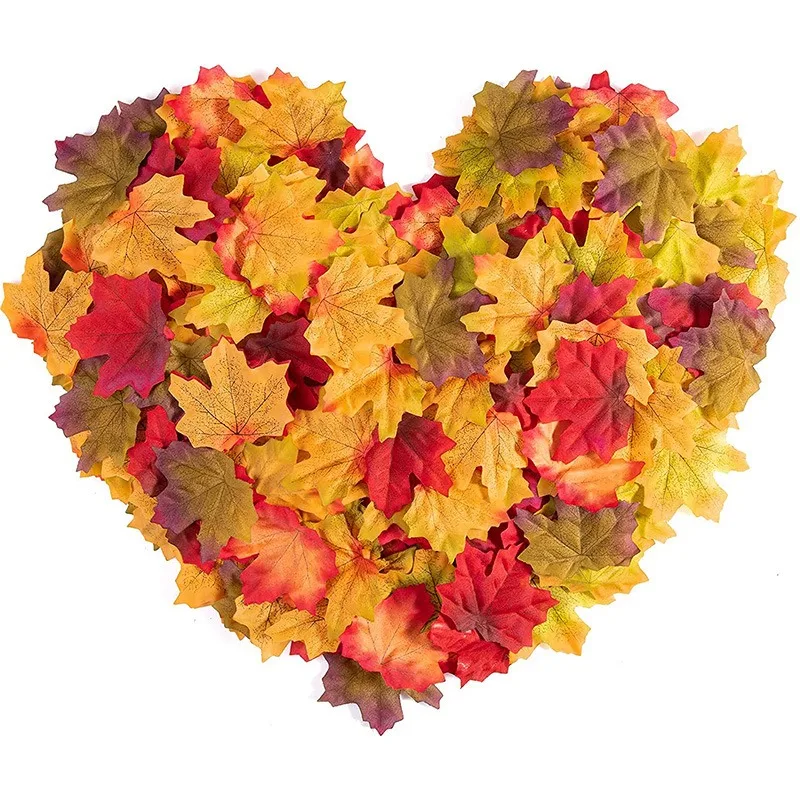 100/200Pcs Artificial Maple Leaves Autumn Fall Leaf for Thanksgiving Halloween Christmas Home Decoration Wedding Party Decor