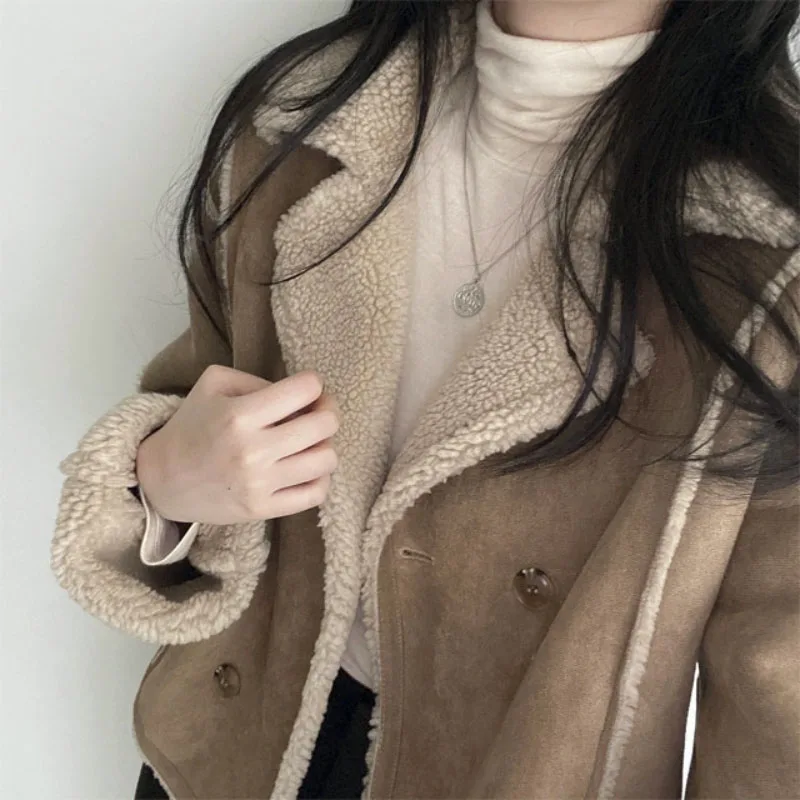 Autumn Winter Women\'s Coats 2023 New Casual Loose Patchwork Outerwear Vintage Crop Pockets Jacket For Women