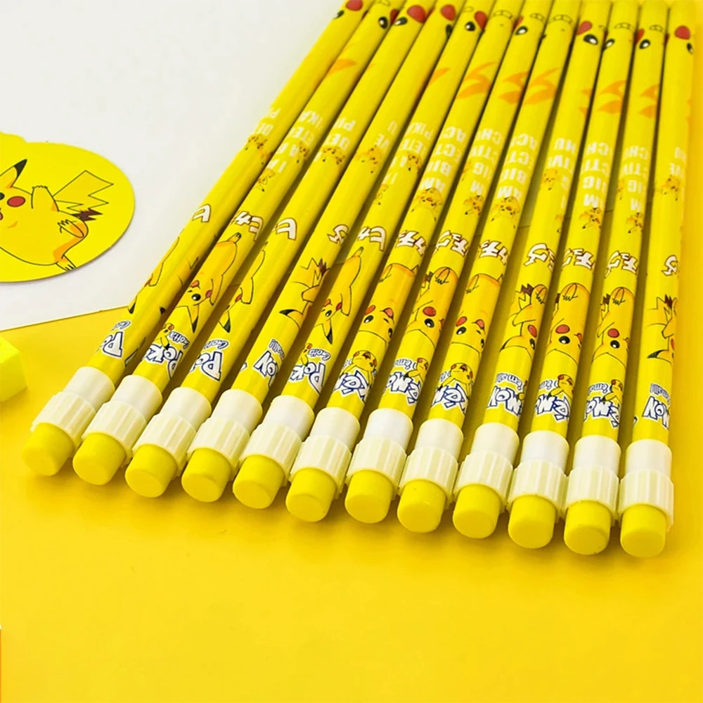 12pcs Anime Pokemon Pikachu Figure Cartoon HB Pencil Pokemon Kids Pencil Kawaii Student Stationery Children's Birthday Gifts