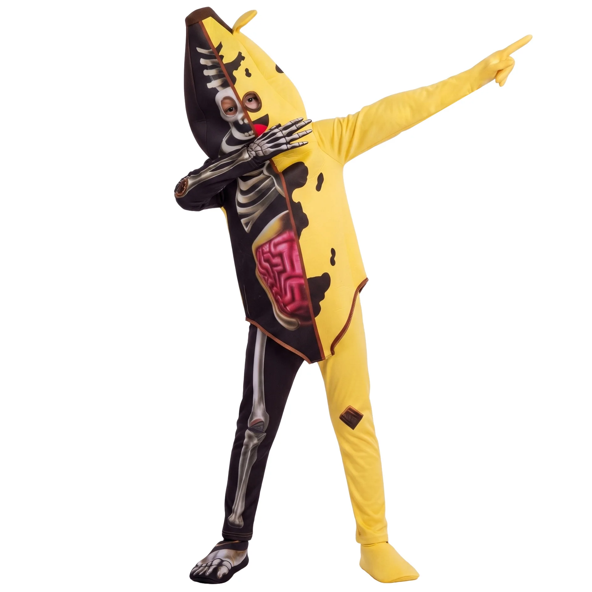Halloween Halb-Bananen-Halb-Skelett-Jumpsuit-Kostüm Ganzkörperkleidung Karneval Horror-Frucht-Themenparty Cosplay-Outfits 2026 – Detail 8