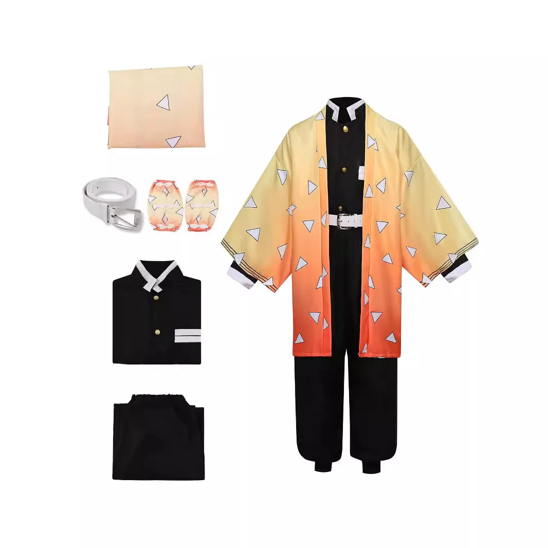 Kids Anime Devil Halloween Slayer Cosplay Costume Children Zenitsu Role Suit Children Japanese Kimono Performance Party Outfit