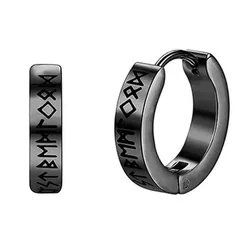 2/4Pcs 12mm Norwegian Viking Rune Hoop Earrings For Men Woman, 316L Stainless Steel Huggie Hoop Religious Ear Piercing Jewelry