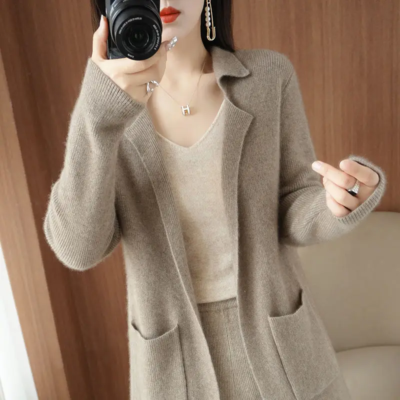 Spring and Autumn Winter New Coat Women\'s Medium to Long Sweater Cardigan Loose Knitted Coat Women\'s Western Style Sweaters