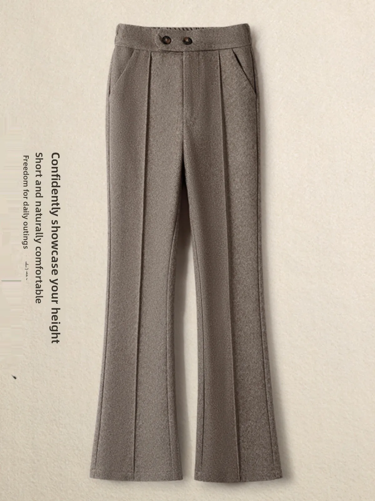 Women's Fleece Lined Tweed Pants Autumn Winter 2026 New Elastic Waist Gingham Straight Leg Slimming Flared Pants