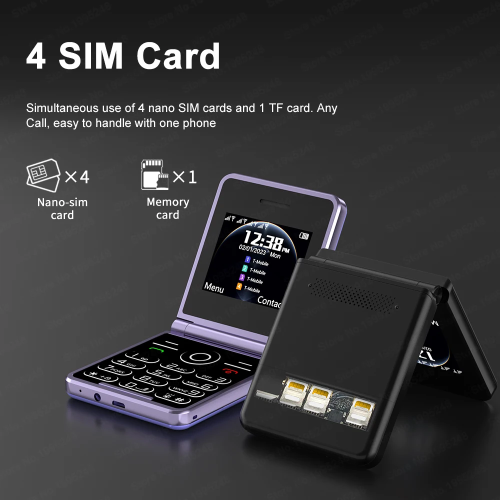 SERVO iP15 Flip 2G Mobile Phone 4 SIM Card Auto Call Record Blacklist Magic Voice FM Radio MP3 Player 180° Fold Cellular Phone