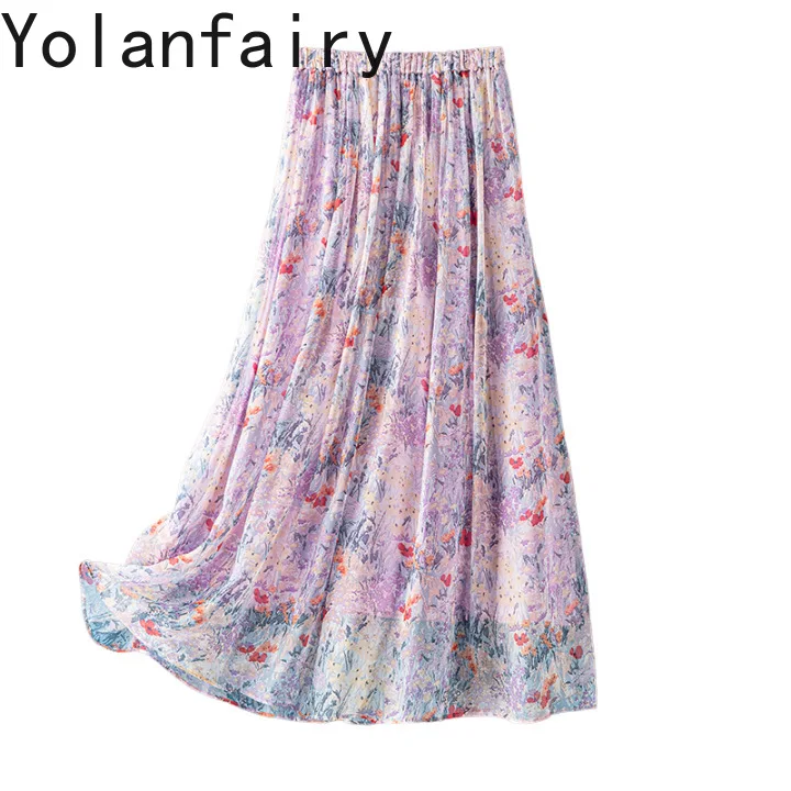 

Юбка YOLANFAIRY из 100% натурального шелка тутового шелкопряда для женщин, летняя юбка с высокой талией и цветочным принтом, элегантная женская юбка в стиле бохо