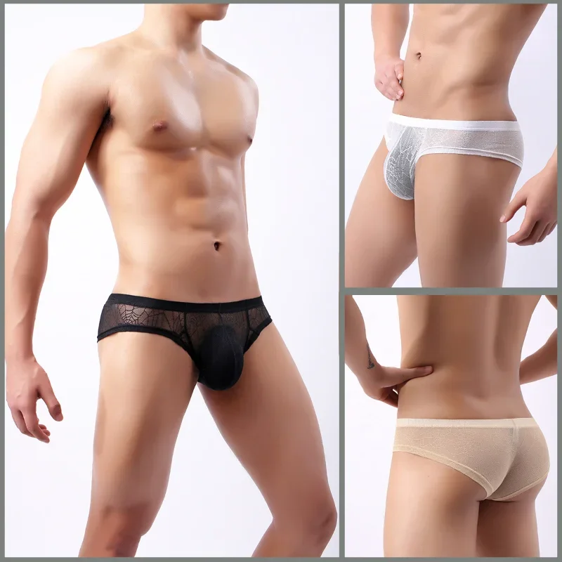 Mens Underpants Mesh Transparent Briefs Ultra-Thin Seamless Bikini Thongs Breathable Low-Waist Panties Man High Elastic Panties