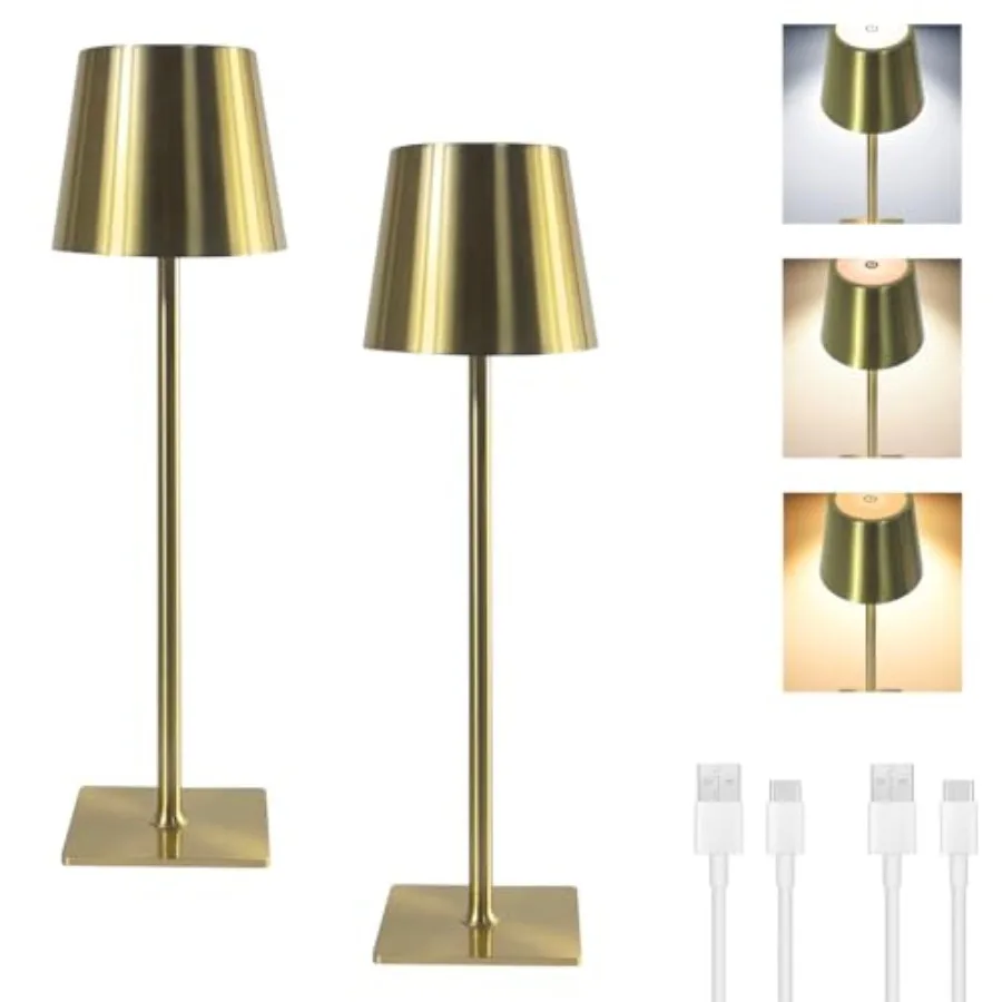 

2 Rechargeable Desk Lamps, Portable LED Desk Lamps, Powered by 5200mAh Batteries, with Three Color stepl dimming, Suitable for