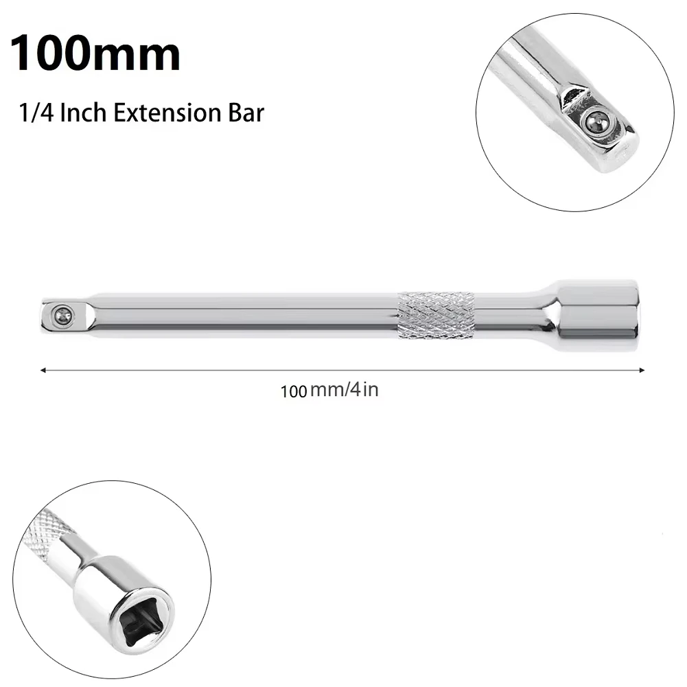 3pcs 1/4 Inch Socket Ratchet Wrench Extension Bar 50/75/100mm Long Bar Steering Sleeve Connecting Rod Socket Extender hand tool image 5