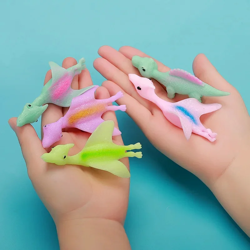 10pcs Elastic Launch Dinosaur Finger Toys Catapult Decompression Toy TPR Finger Slingshot For Kids Birthday Party Favors