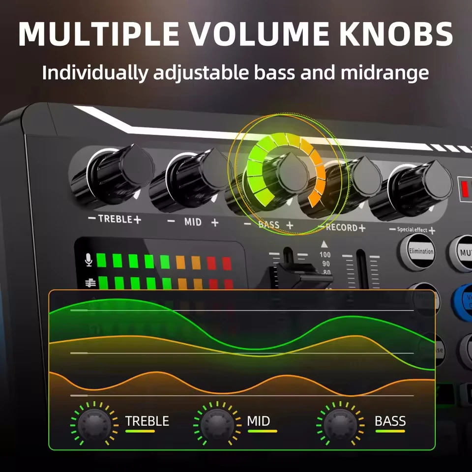 المهنية ميكروفون ميكروفون بلوتوث جهاز مزج الصوت بطاقة للكمبيوتر مكثف USB السلكية الرقمية لايف اللاسلكية Soundcard مغير الصوت