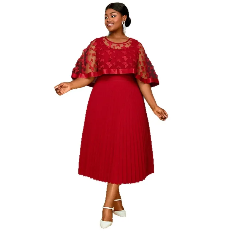 

L-4XL Dashiki African Dresses for Women Elegant Autumn Fashion Plus Size Red Party Evening Christmas Dress Africa Clothing