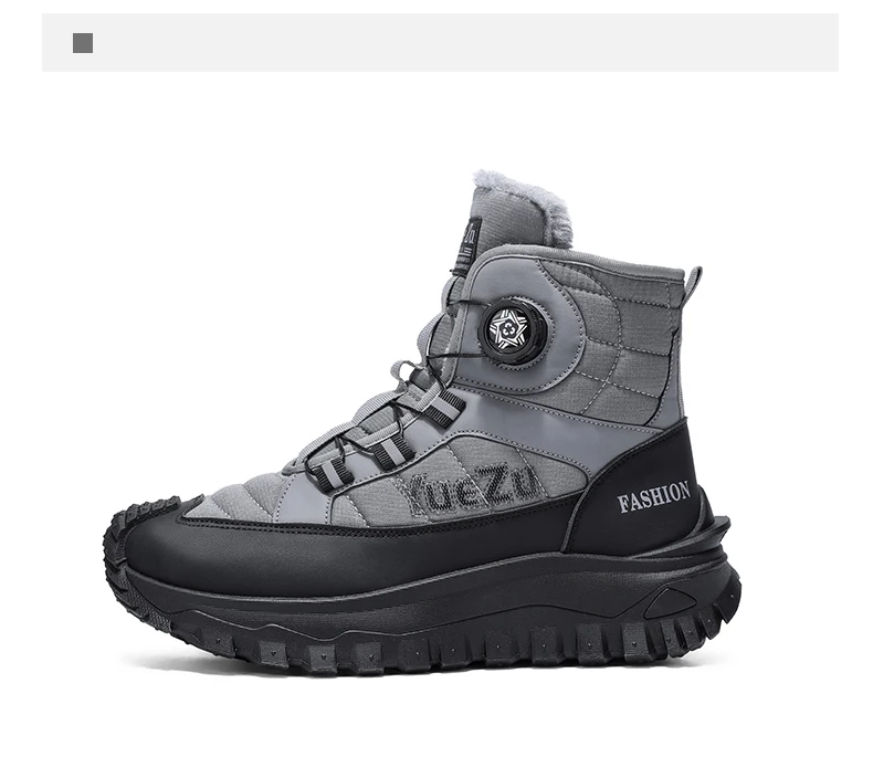 Ein Paar Herren-Wanderstiefel für Herbst und Winter, mit Fleece gefüttert, warm, stilvoll und vielseitig, hohe Schuhe in großen Größen, geeignet für Herbst- und Winteraktivitäten im Freien, Freizeit-Sportbekleidung. – Detail 21