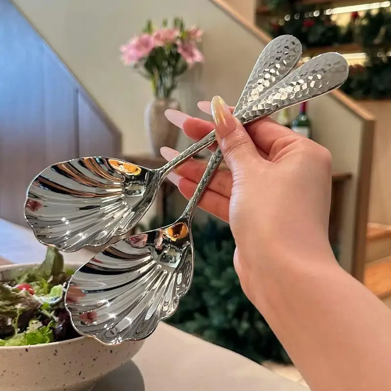 

Ложка из нержавеющей стали в форме ракушки с длинной ручкой, половник, ресторанная десертная ложка, ложки для мороженого, кухонные аксессуары, инструмент