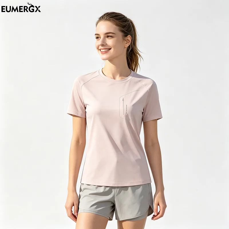 EUMERGX Women Cooling T-Shirt Hiking Climbing Trekking Mountaineering Short Sleeved T-Shirt Outdoor Functional Short Sleeve Tee