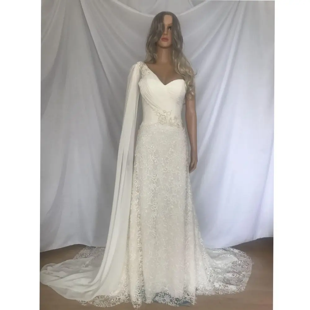 Instock Now Stock Sample Cleanrance Chiffon Damaged Lace Yellow Wedding Dresses Size 6 samples sale