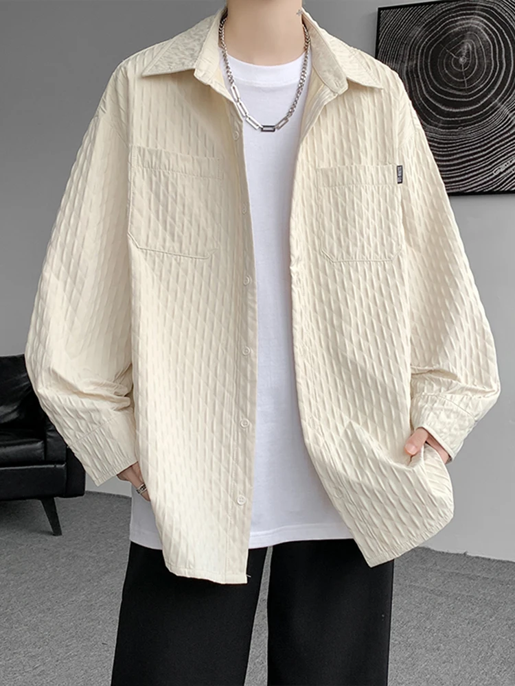 

Мужская повседневная верхняя одежда свободного кроя с узором «пузырьки», из полиэфирного волокна, не требующая глажки, с отложным воротником, модная