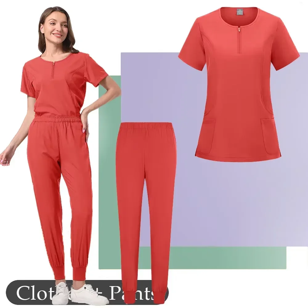 High-quality hospital scrub suit products are suitable for men and women's medical clinic uniforms, round neck zipper tops