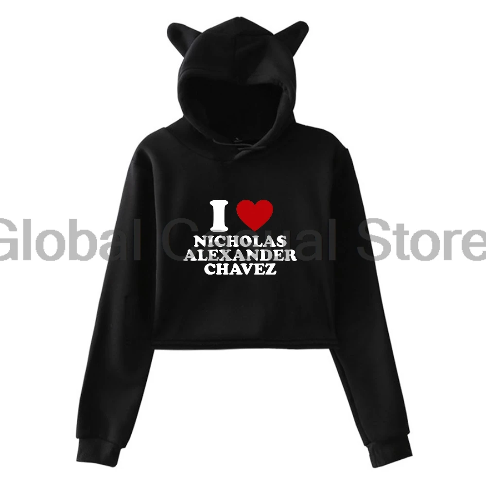 

I Love Nicholas Chavez Merch Streetwear Female Cat Ears Hoodie Long Sleeve Crop Top Women's Clothes