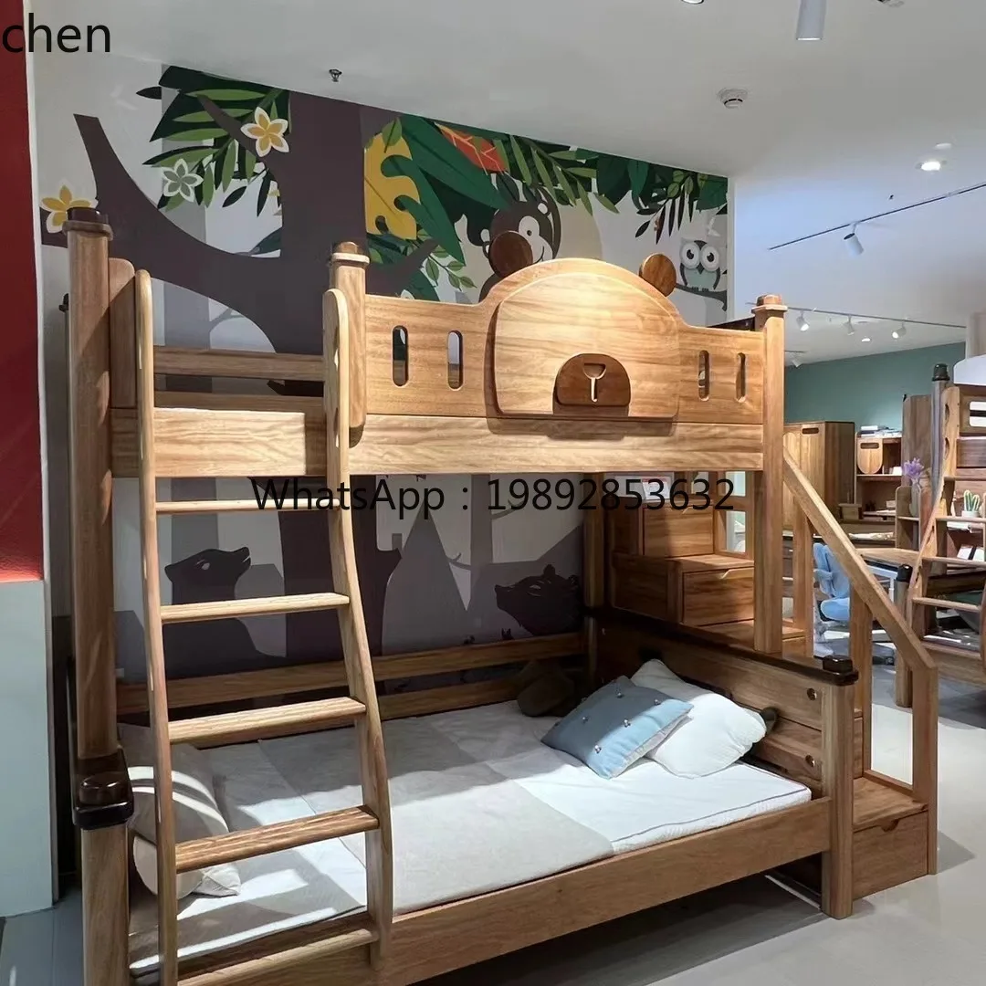 HT All Solid Wood Children's Solid Wood Same Width Up and Down Red Sandalwood Double Layer Bed