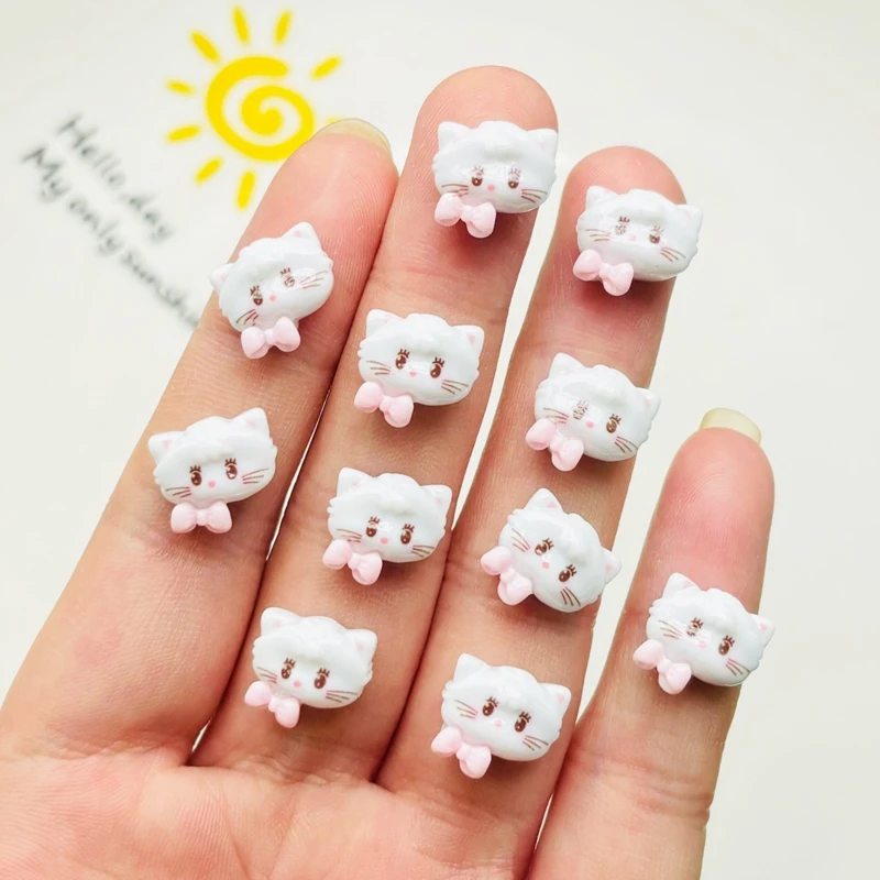 20 Pcs Cute Mini Cartoon Bow Knot Cats Resin Figurine Crafts Ornament Jewelry Manicure Hairpin Making Accessories