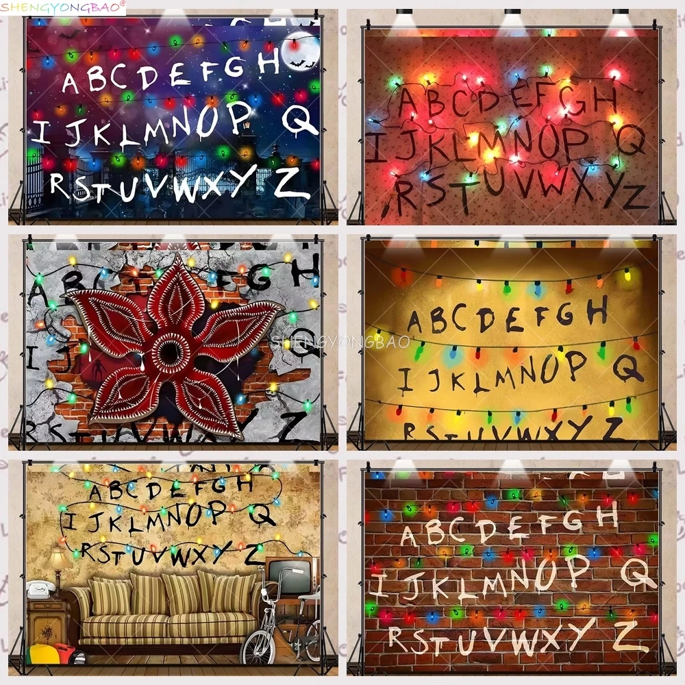 Telón de fondo luminoso con letras del alfabeto para fotografía, accesorio de decoración para fiestas de cumpleaños, regalo para bebés, estilo americano, Stranger Things, ZZ-06