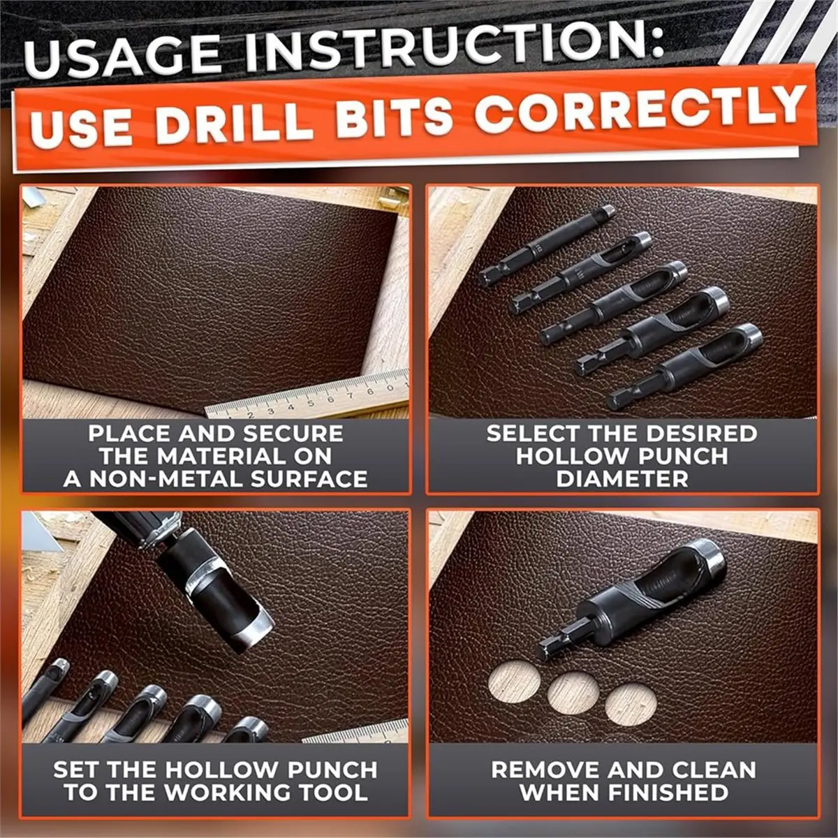 【CYBER MONDAY】6 Pcs Leather Hole Punch Set, Carbon Steel Hollow Punch Belt Hole Puncher for Leather Belts & Watch Bands