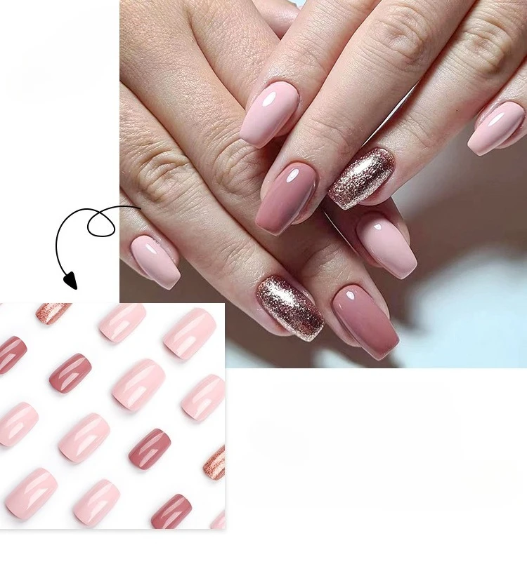 24 pièces Style minimaliste nouvelles fleurs d'été presse sur les ongles couleur unie paillettes français faux ongles couverture complète portable faux ongles