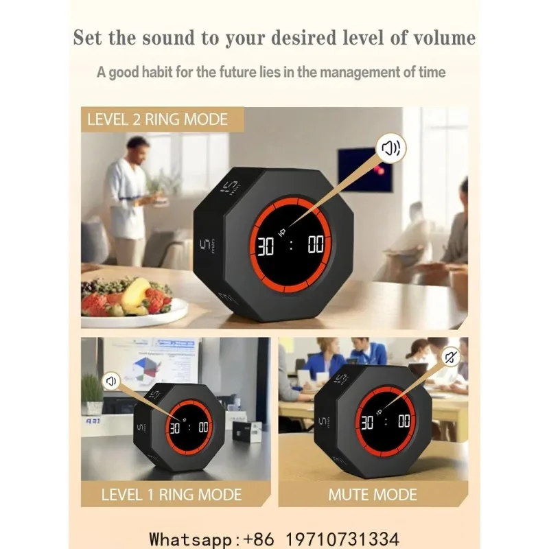 Multi-Hexagon Cube Timer Gravity Sensor Digital Timer with LED Screen Sound Alarm Silent Operation 1/5/15/30/60/90 Minutes