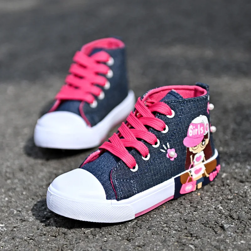 

Spring Girls Boys Soft Sole Non-slip Sneakers Autumn New Children's Canvas Shoes Big Kids High Top Single Shoes Student 27-38