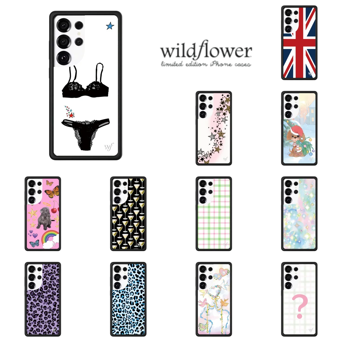 Wildflower Phone Case for Samsung Galaxy S23Ultra S25Ultra S24ultra Fashion Leopard wine glass Union Jack shockproof Cover
